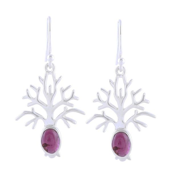 Alternate image for Tree-Shaped Garnet Dangle Earrings from India Budding Tree