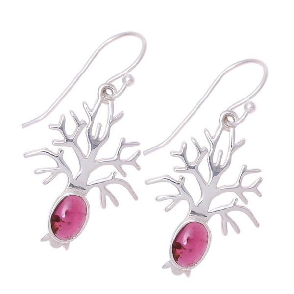 Alternate image for Tree-Shaped Garnet Dangle Earrings from India Budding Tree