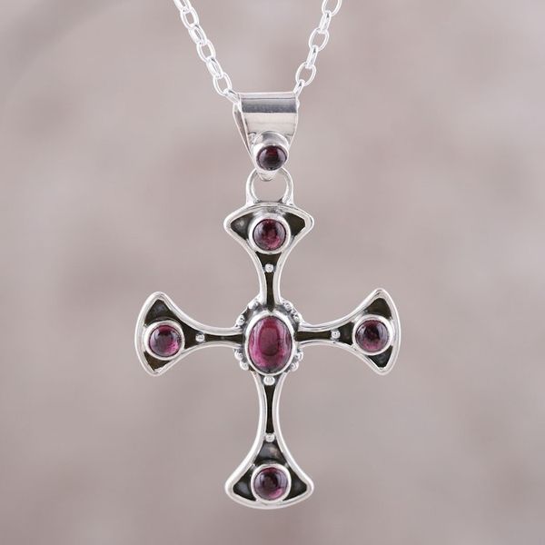 Alternate image for Garnet and Sterling Silver Dot Motif Cross Pendant Necklace Beautiful Faith