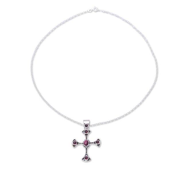 Alternate image for Garnet and Sterling Silver Dot Motif Cross Pendant Necklace Beautiful Faith