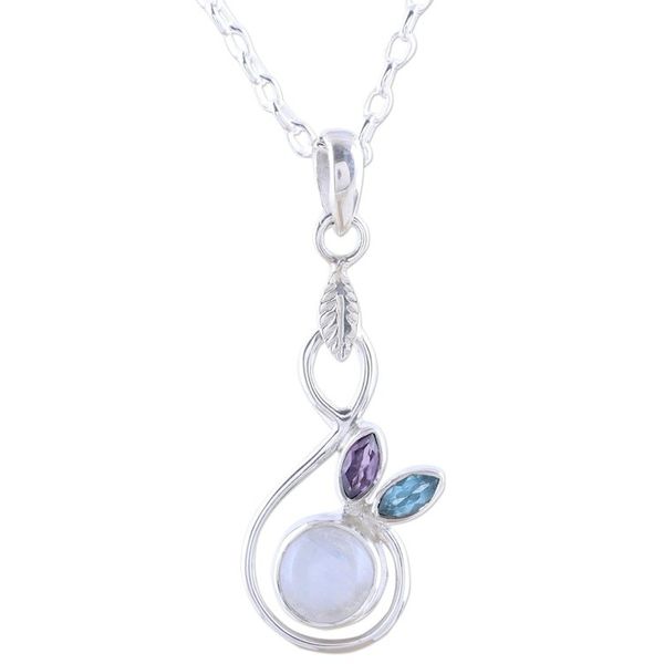 Alternate image for Rainbow Moonstone Blue Topaz Amethyst Pendant Necklace Spring Beauty
