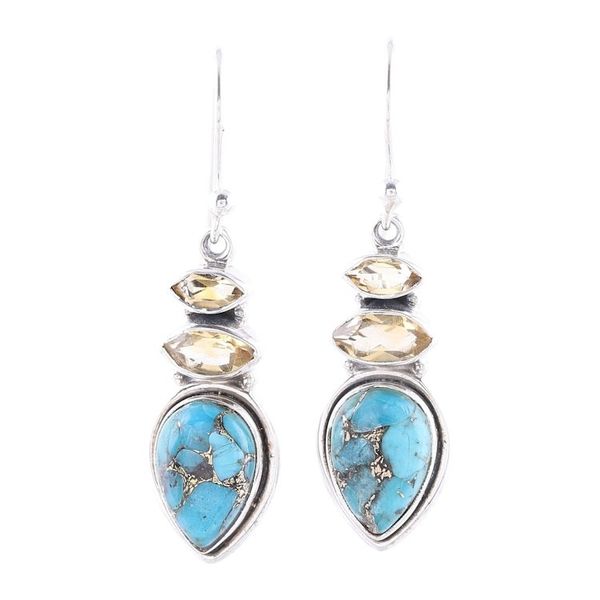 Alternate image for Citrine and Composite Turquoise Dangle Earrings from India Gemstone Allure