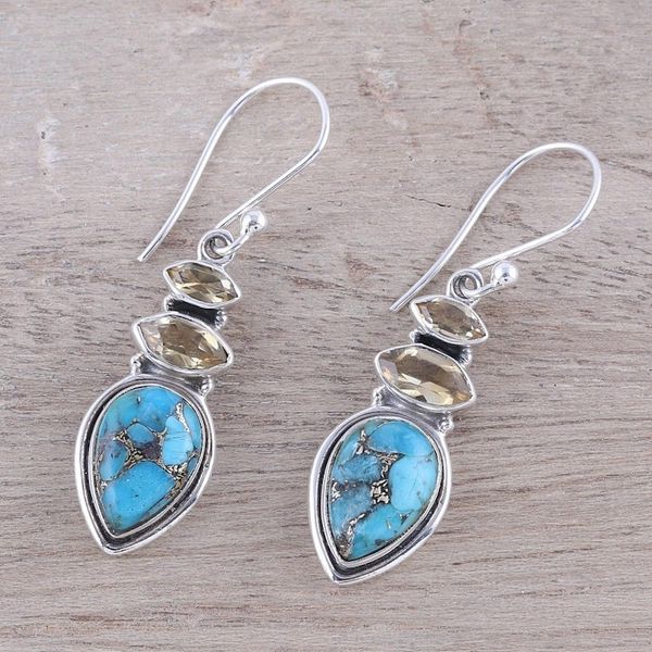 Alternate image for Citrine and Composite Turquoise Dangle Earrings from India Gemstone Allure