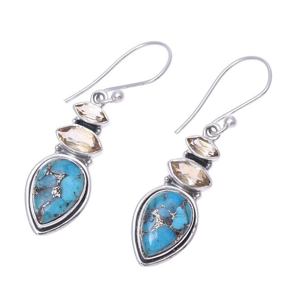 Alternate image for Citrine and Composite Turquoise Dangle Earrings from India Gemstone Allure