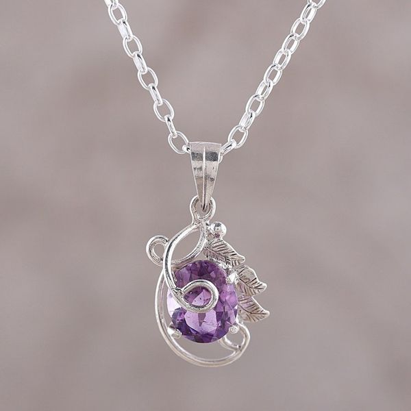 Alternate image for Handcrafted Sterling Silver and Amethyst Pendant Necklace Beaming Lilac