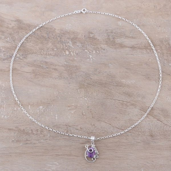Alternate image for Handcrafted Sterling Silver and Amethyst Pendant Necklace Beaming Lilac