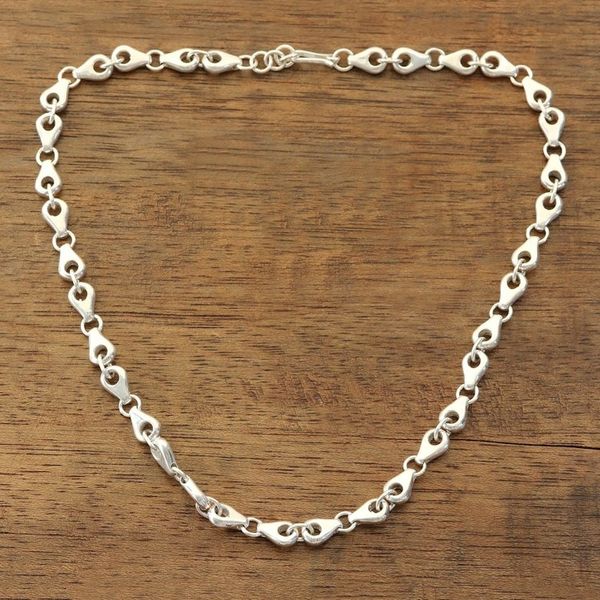 Alternate image for Unisex Sterling Silver Link Necklace Crafted in India Rings and Teardrops
