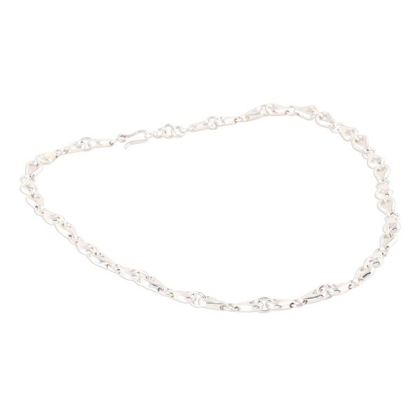Alternate image for Unisex Sterling Silver Link Necklace Crafted in India Rings and Teardrops