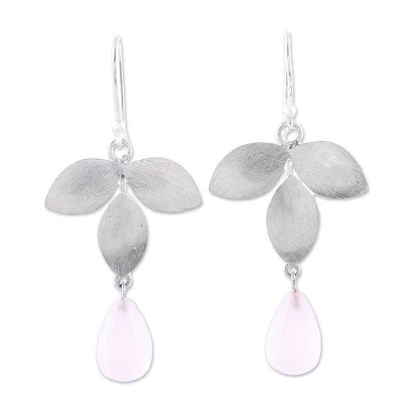 Alternate image for Sterling Silver and Pink Chalcedony Leaf Dangle Earrings Forest Shimmer