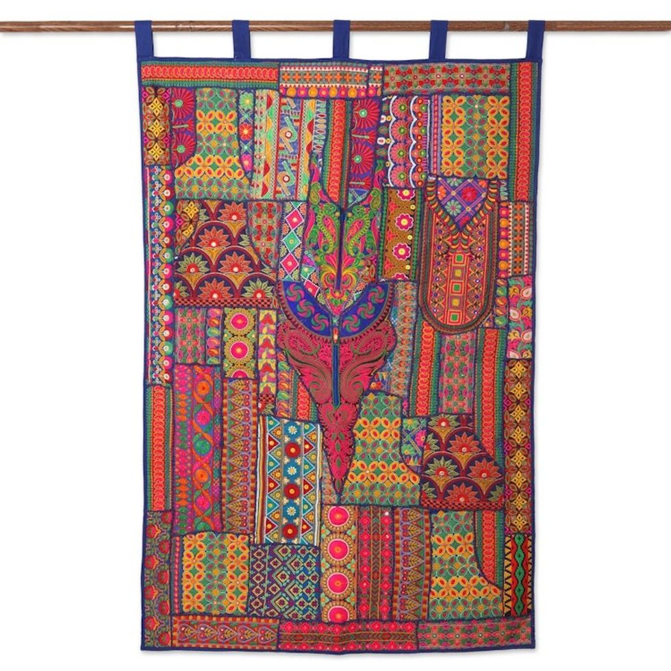 Colorful Cotton Blend Patchwork Wall Hanging from India 'Royal Flair'