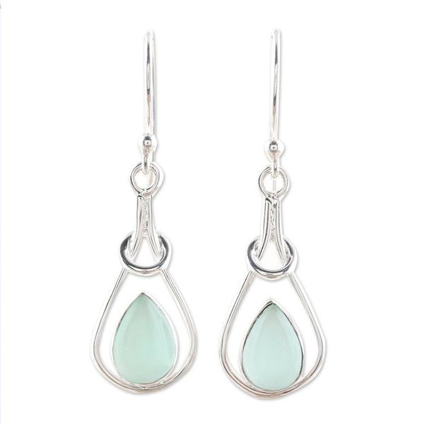 Alternate image for Drop-Shaped Blue Chalcedony Dangle Earrings from India Droplet Flair