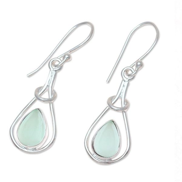 Alternate image for Drop-Shaped Blue Chalcedony Dangle Earrings from India Droplet Flair