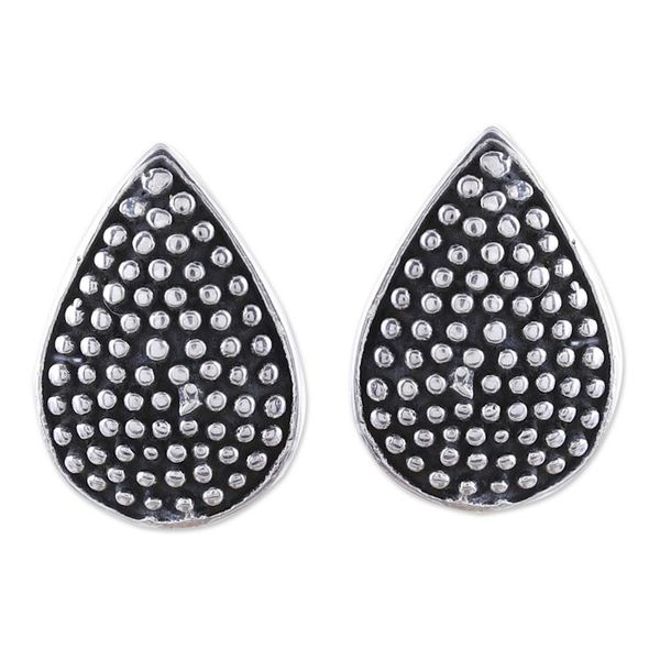 Alternate image for Drop-Shaped Sterling Silver Button Earrings from India Gleaming Specks
