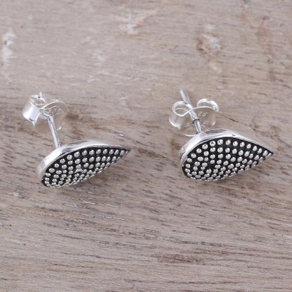 Alternate image for Drop-Shaped Sterling Silver Button Earrings from India Gleaming Specks