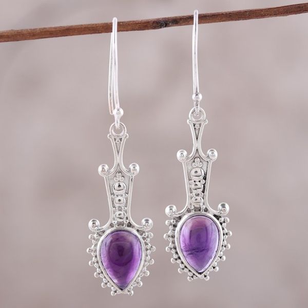 Alternate image for Sterling Silver and Amethyst Arrow Dangle Earrings Lilac Arrows
