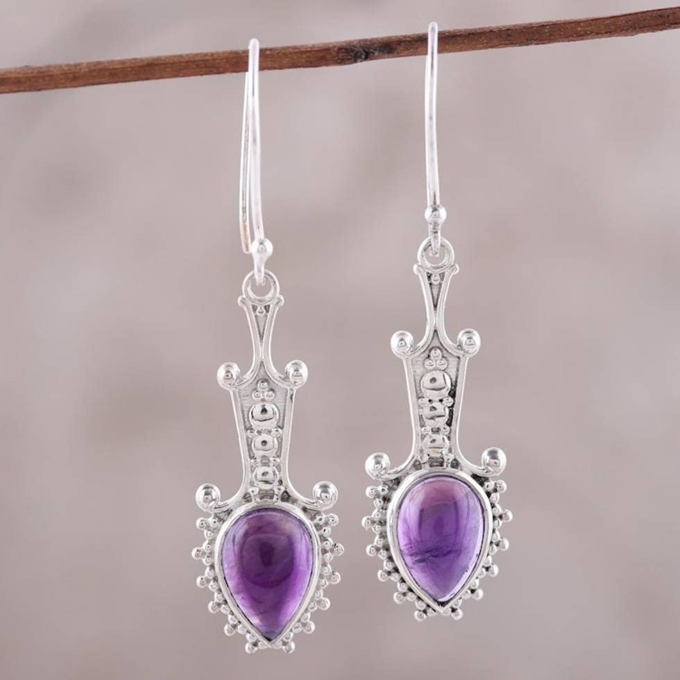 Sterling Silver and Amethyst Arrow Dangle Earrings 'Lilac Arrows'