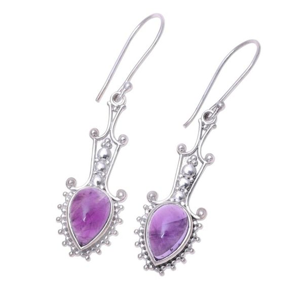 Alternate image for Sterling Silver and Amethyst Arrow Dangle Earrings Lilac Arrows
