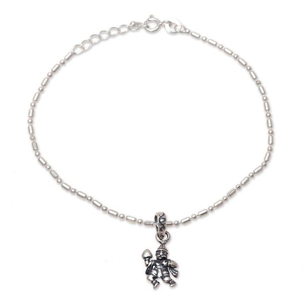 Alternate image for Hindu-Themed Sterling Silver Chain Bracelet from India Majestic Bajrangbali