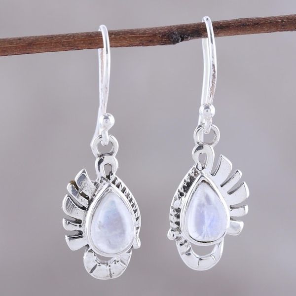 Alternate image for Teardrop Rainbow Moonstone Dangle Earrings Crafted in India Feather Bliss