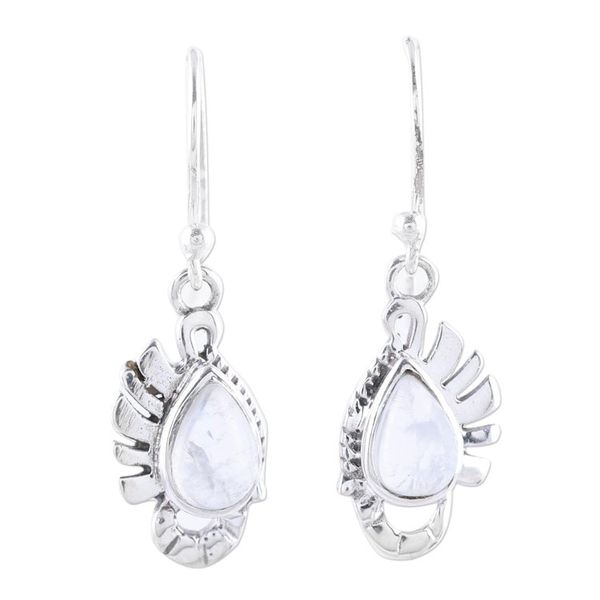 Alternate image for Teardrop Rainbow Moonstone Dangle Earrings Crafted in India Feather Bliss