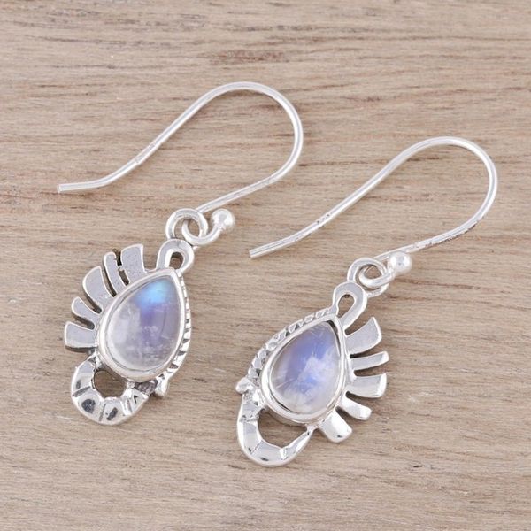 Alternate image for Teardrop Rainbow Moonstone Dangle Earrings Crafted in India Feather Bliss