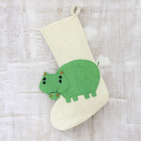 Alternate image for Hippo Themed Wool Felt Christmas Stocking Hippo Holiday