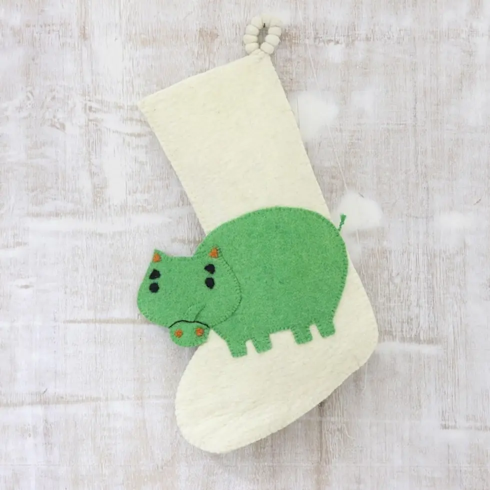 Hippo Themed Wool Felt Christmas Stocking 'Hippo Holiday'
