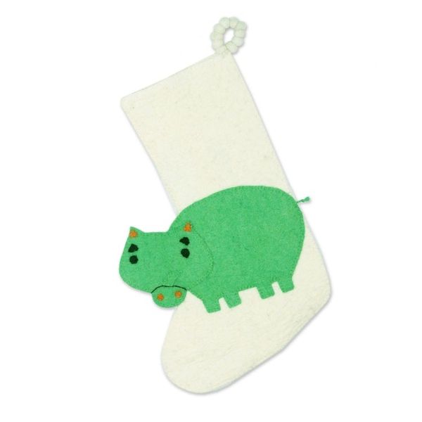 Alternate image for Hippo Themed Wool Felt Christmas Stocking Hippo Holiday