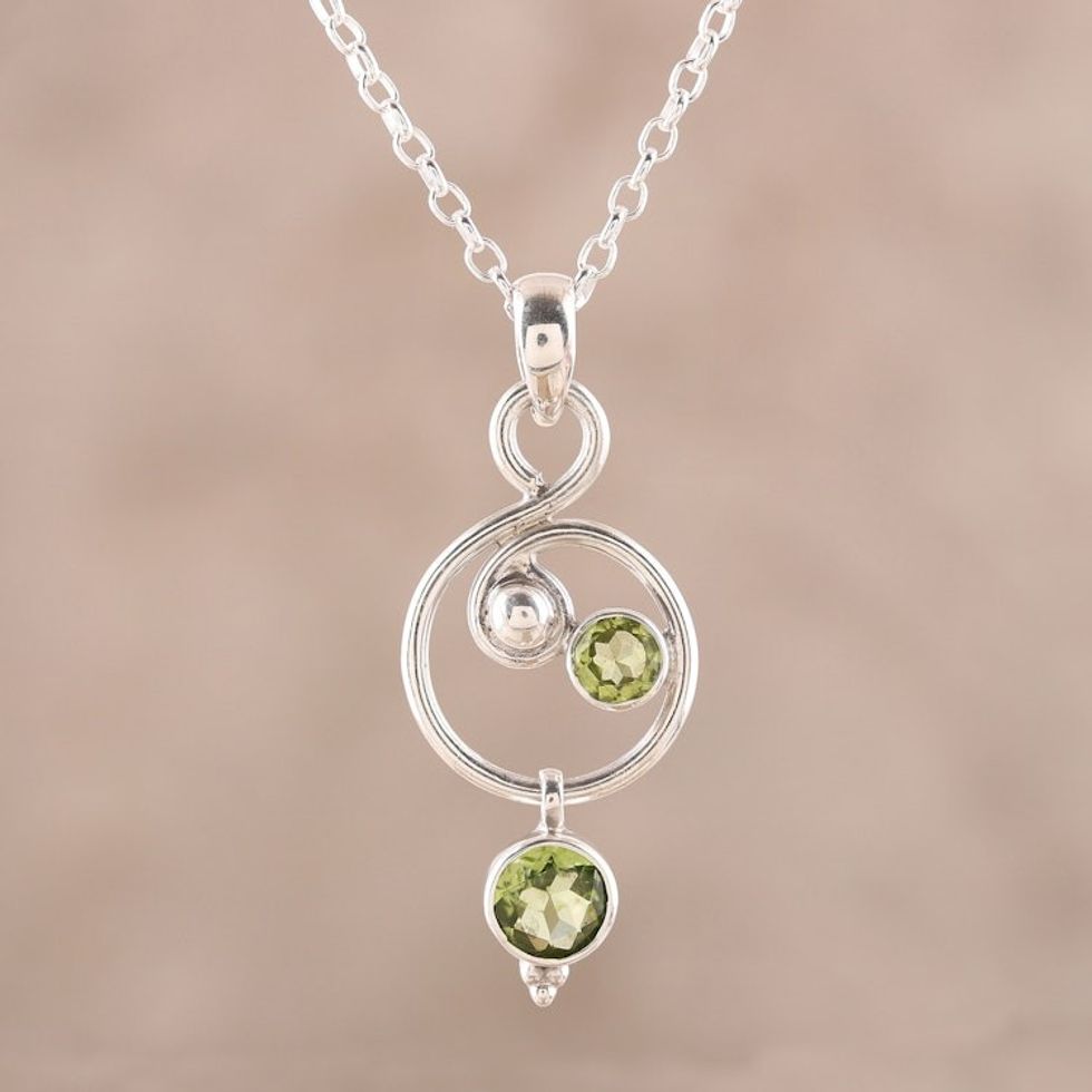 Faceted Peridot Pendant Necklace from India 'Swirling Royal'