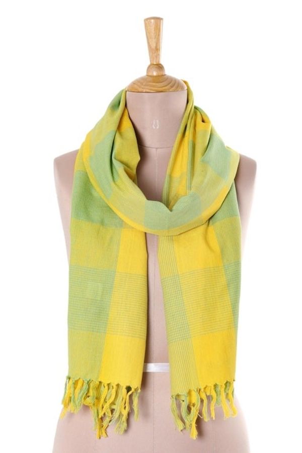 Alternate image for Daffodil and Turquoise Cotton Wrap Scarf from India Daffodil Glow
