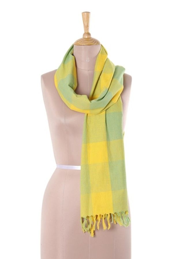 Alternate image for Daffodil and Turquoise Cotton Wrap Scarf from India Daffodil Glow
