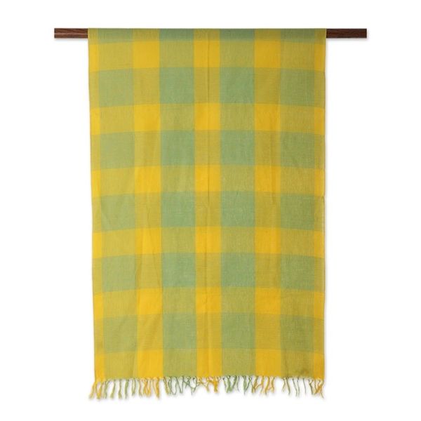 Alternate image for Daffodil and Turquoise Cotton Wrap Scarf from India Daffodil Glow