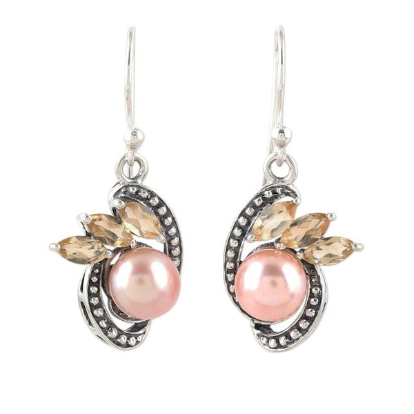 Alternate image for Peach Cultured Pearl and Citrine Dangle Earrings from India Eternal Essence in Peach