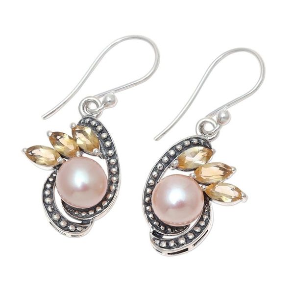Alternate image for Peach Cultured Pearl and Citrine Dangle Earrings from India Eternal Essence in Peach