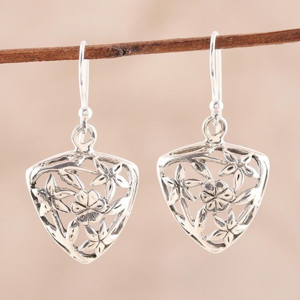Alternate image for Floral Sterling Silver Dangle Earrings from India Floral Triad