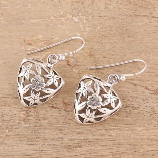 Alternate image for Floral Sterling Silver Dangle Earrings from India Floral Triad