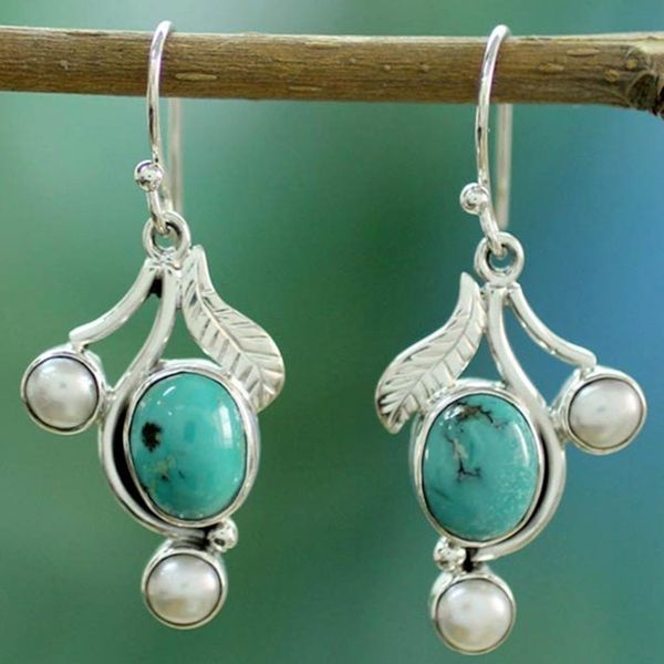 Alternate image for Cultured Pearl and Calcite Dangle Earrings from India Leafy Muse