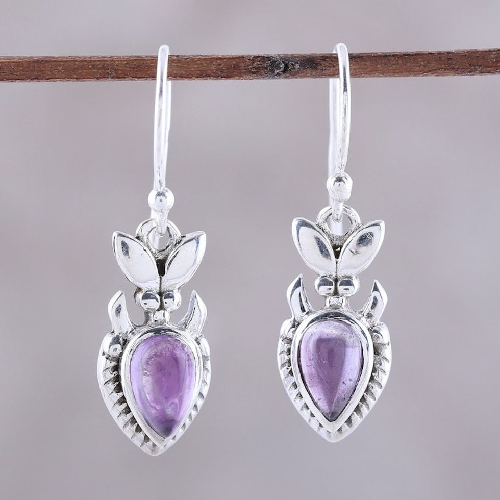 Teardrop Amethyst and Sterling Silver Dangle Earrings 'Passion Blooms'