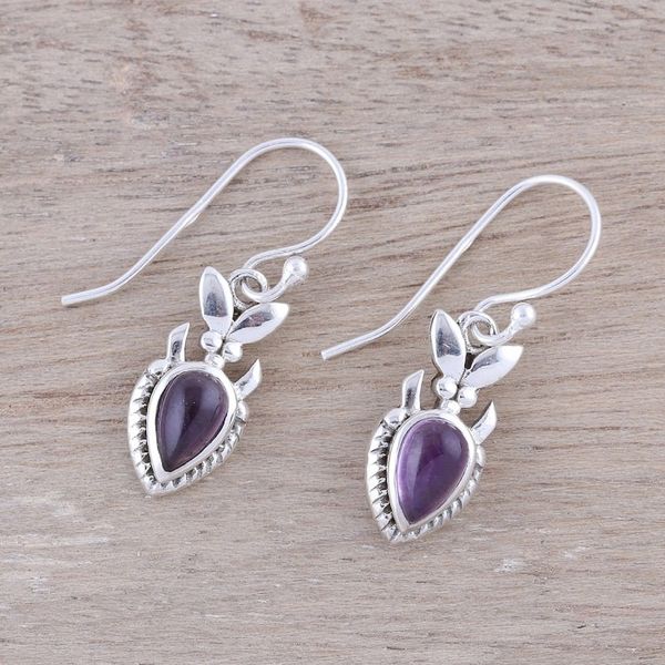 Alternate image for Teardrop Amethyst and Sterling Silver Dangle Earrings Passion Blooms