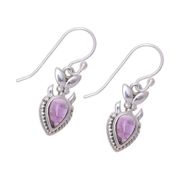 Alternate image for Teardrop Amethyst and Sterling Silver Dangle Earrings Passion Blooms