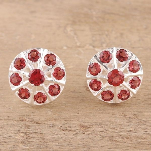 Alternate image for 2-Carat Garnet Button Earrings from India Glittering Radiance