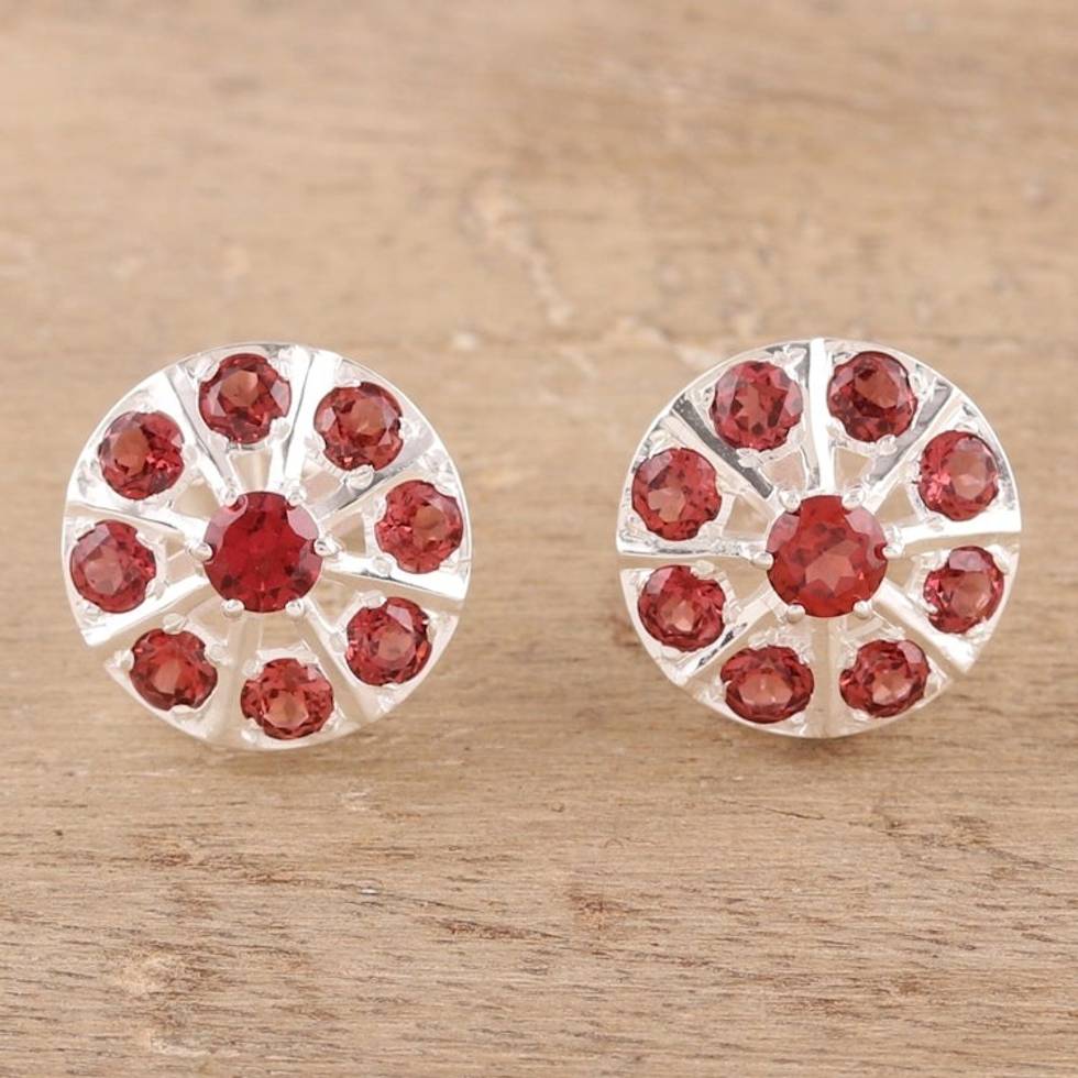 2-Carat Garnet Button Earrings from India 'Glittering Radiance'