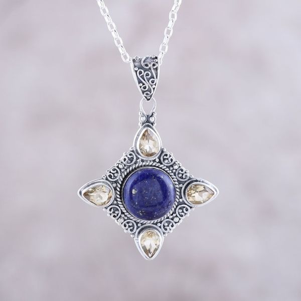 Alternate image for Citrine and Lapis Lazuli Pendant Necklace from India Eternal Delight