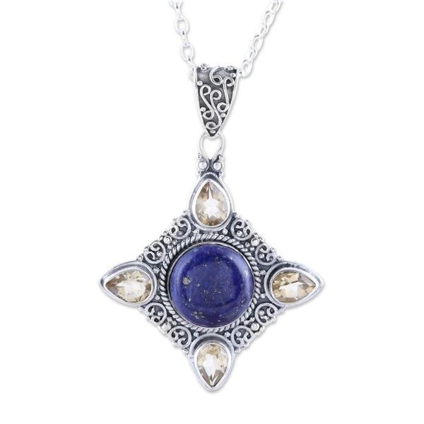Alternate image for Citrine and Lapis Lazuli Pendant Necklace from India Eternal Delight