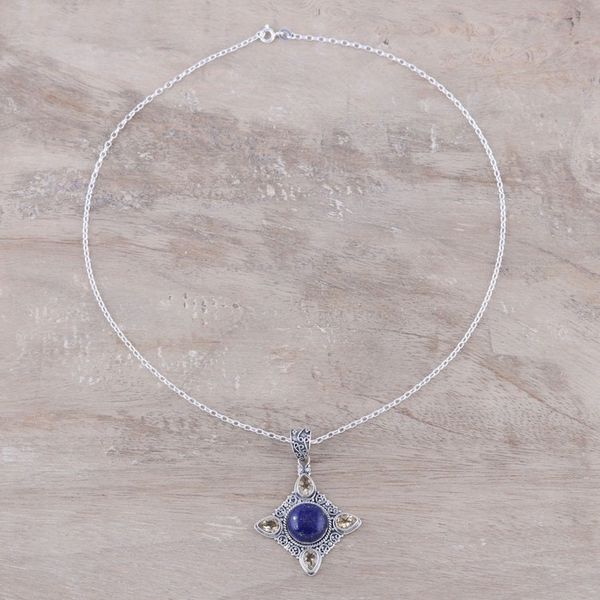 Alternate image for Citrine and Lapis Lazuli Pendant Necklace from India Eternal Delight
