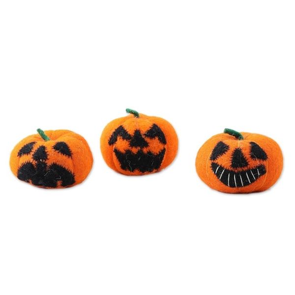 Alternate image for Handmade Wool Jack-o-Lantern Home Accents Set of 3 Delightful Jack-o-Lanterns