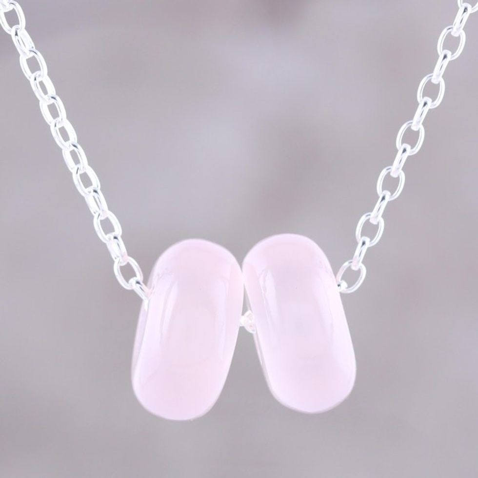 Rose Quartz Double Disc and Sterling Silver Pendant Necklace 'Delightful Duet'