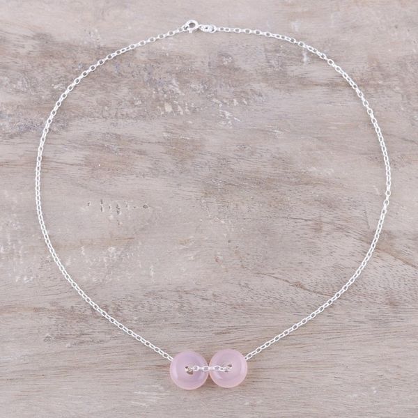 Alternate image for Rose Quartz Double Disc and Sterling Silver Pendant Necklace Delightful Duet