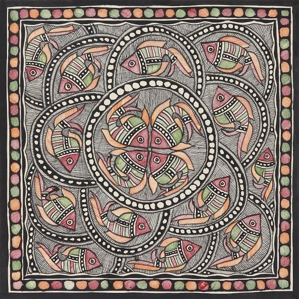 Alternate image for Signed Madhubani Fish Painting from India Fish Expedition