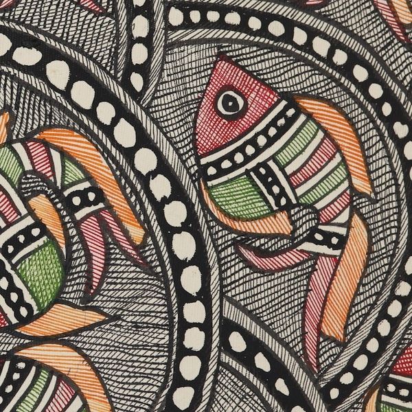Alternate image for Signed Madhubani Fish Painting from India Fish Expedition